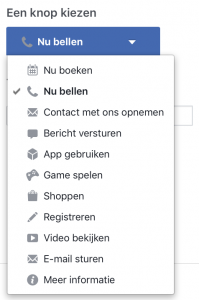 Facebook actie knoppen