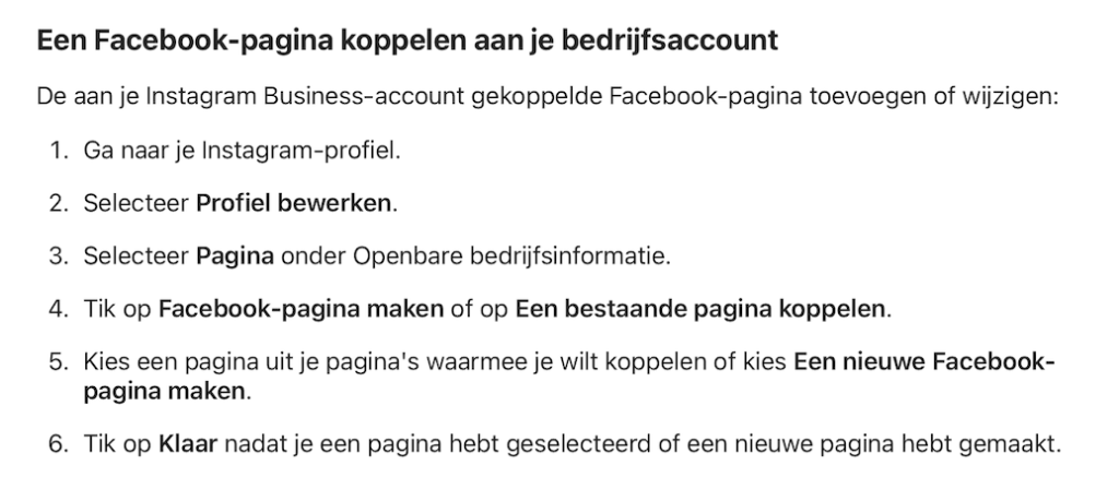 Instagram koppelen aan facebookpagina via je bedrijfsaccount