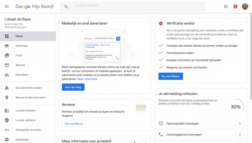 Google Mijn Bedrijf Dashboard