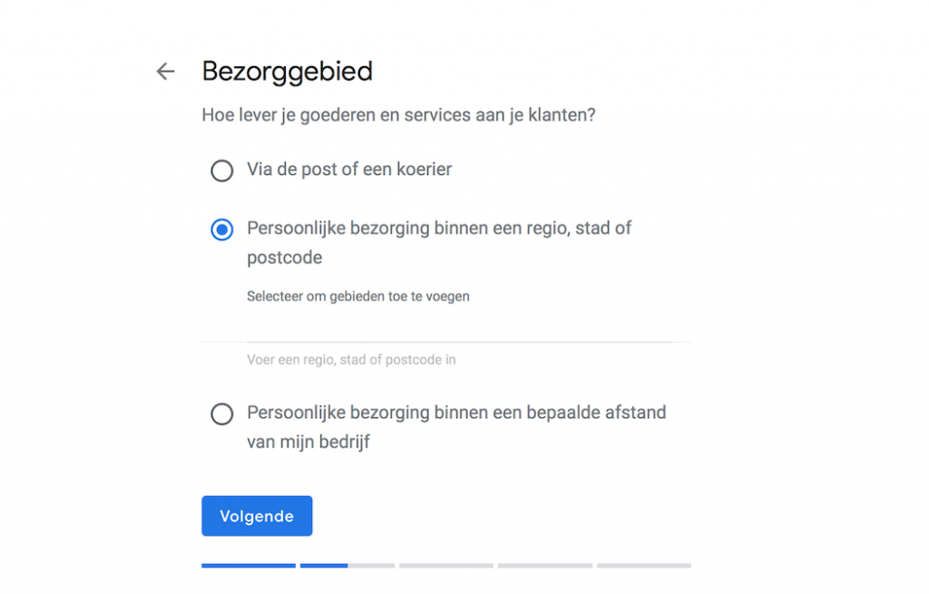 Google Mijn Bedrijf bezorggebied regio