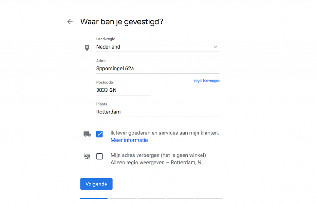 Google Mijn Bedrijf vestiging adres op locatie
