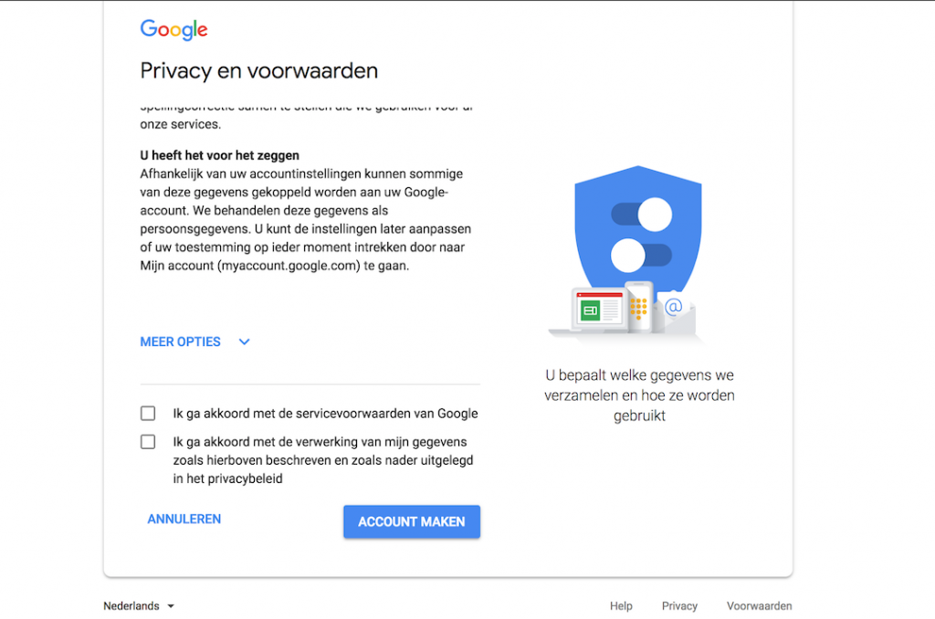 Privacy akkoord google account 