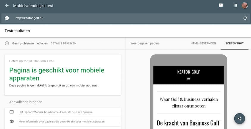 Mobiel vriendelijk website test